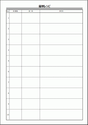 簡単レシピの用紙 メモ代わり Excel作成の無料テンプレート