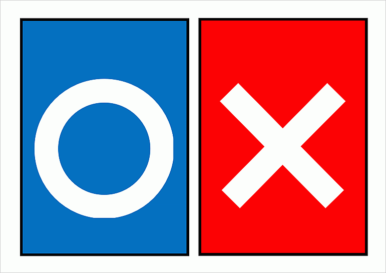 青色と赤色の〇と×の賛成反対のプレート