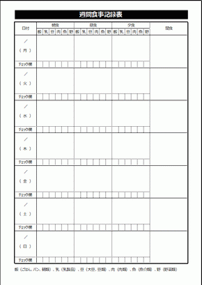 週間食事記録用紙 2種類のexcelシート 無料テンプレートダウンロード