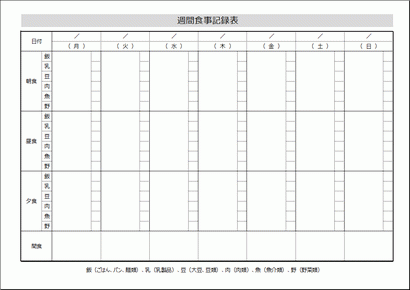 週間食事記録用紙 2種類のexcelシート 無料テンプレートダウンロード